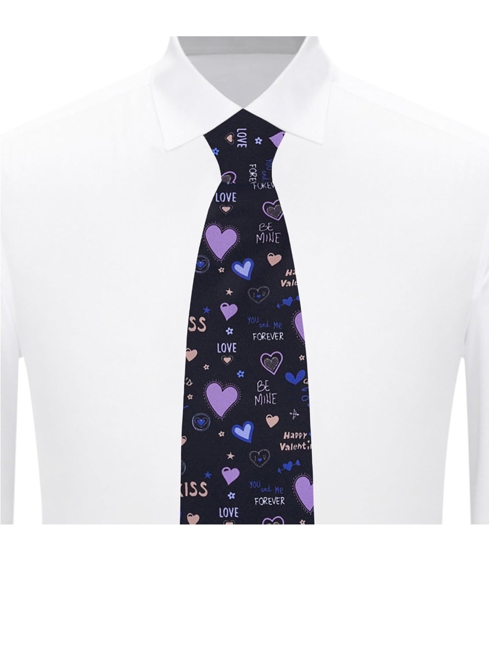 Men's Black Valentine's Tie with Purple Heart Motif